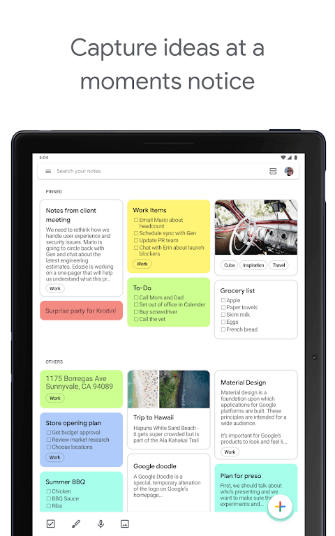 Google Keep screenshot