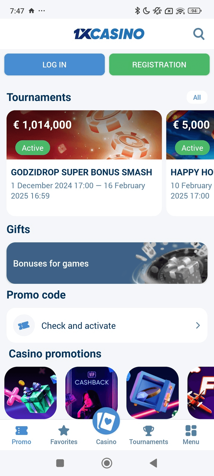 1xcasino screenshot