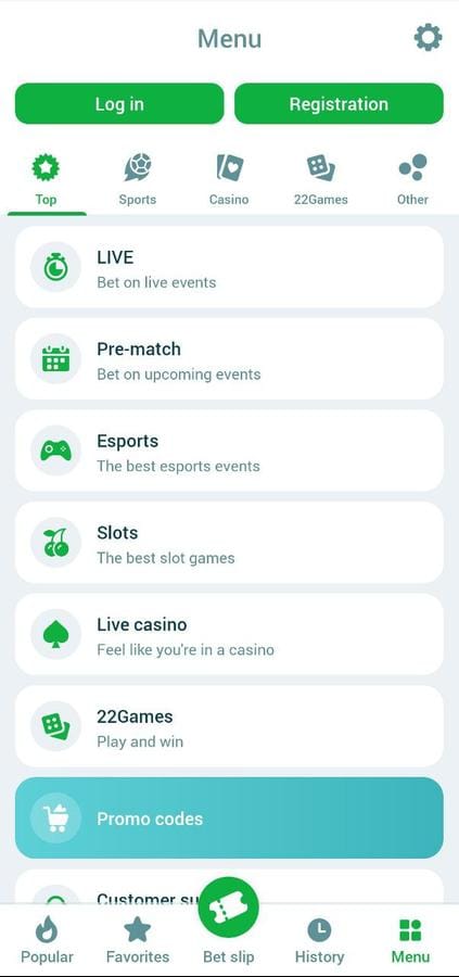 22Bet screenshot
