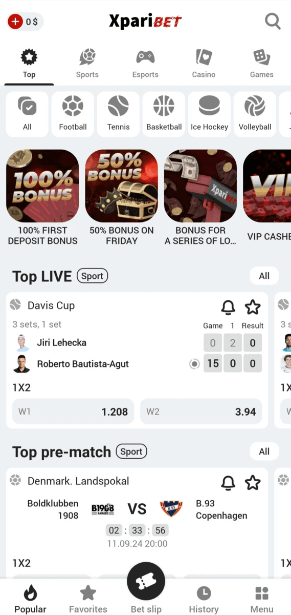 XpariBet screenshot